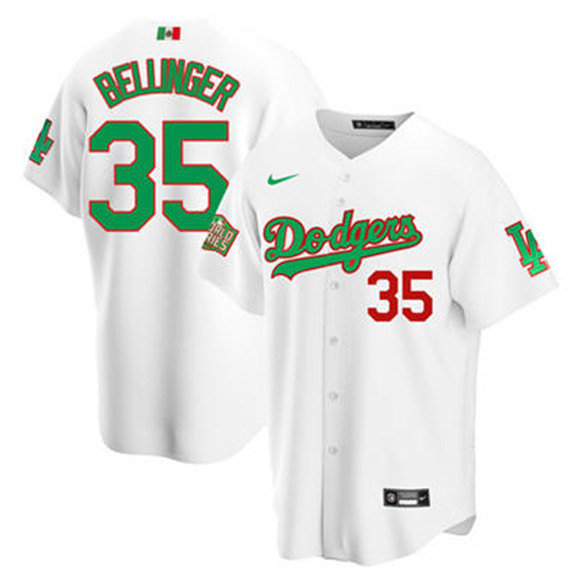 Men's Los Angeles Dodgers #35 Cody Bellinger White Green Mexico 2020 World Series Stitched Jersey